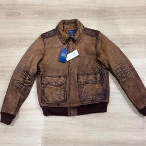 Polo Ralph Lauren 100% Cow Leather Boys Youth Bomber Jacket  Large (14-16)